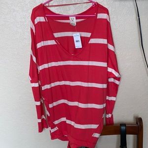 Free People Orange-Red and Beige striped sweater